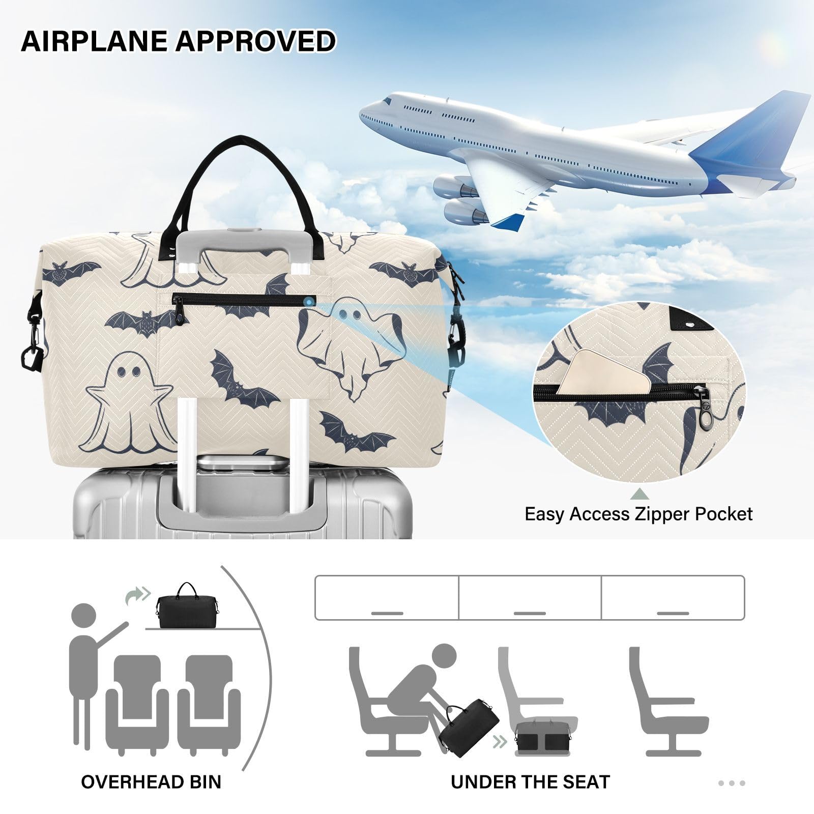 **Spooky Halloween Weekender Bag for Women - Large Travel Duffel with Trolley Sleeve & Toiletry Pouch - Gym, Overnight, Carry-On Tote - Perfect for Travel, Workouts & Weekend Getaways**