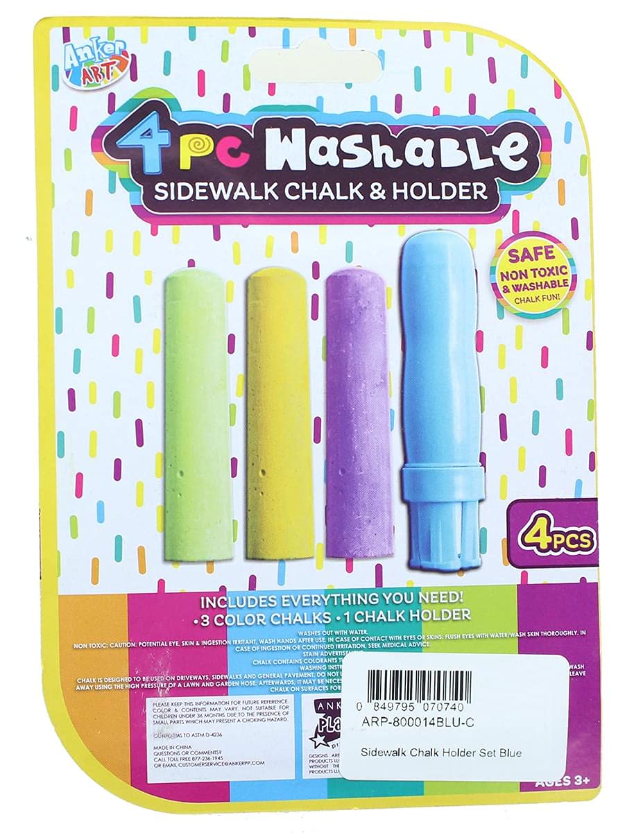 4-Piece Washable Sidewalk Chalk Set with Holder - Non-Toxic, Vibrant Blue Colors for Kids Outdoor Play, Drawing on Driveway & Creative Sidewalk Art