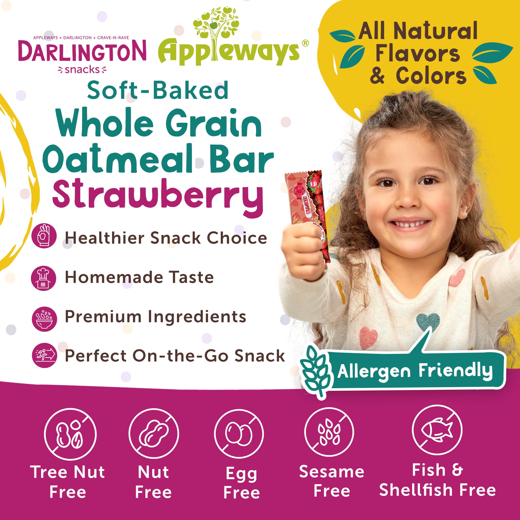 Individually Wrapped Strawberry Oatmeal Bars - 1.2oz Healthy Breakfast & Snack Bars, Gluten-Free Oatmeal Strawberry Snacks (216 Count, 16.2lbs) - Perfect for School Lunches, Office Snacks & On-the-Go Energy | Made in USA by Appleways