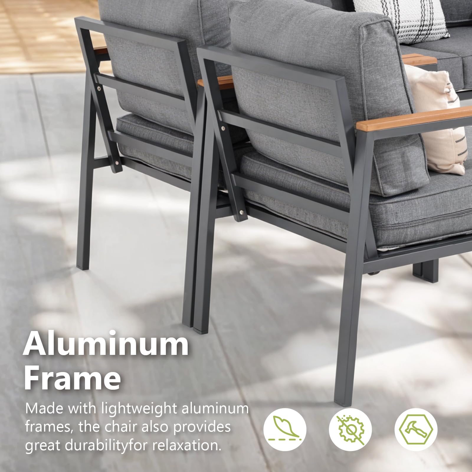 Modern Aluminum Outdoor Loveseat - All-Weather 2-Seater Patio Sofa with Olefin Cushions | Durable Metal Garden Furniture for Deck, Backyard & Poolside Relaxation | Grey Contemporary Outdoor Seating Solution