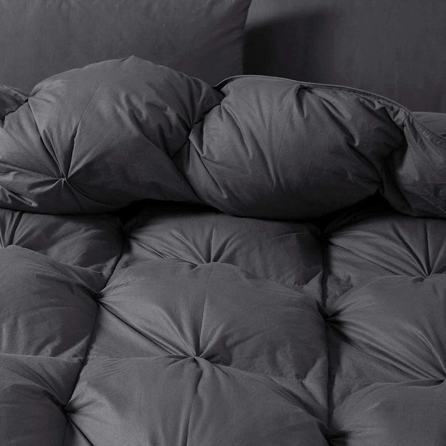 Premium 100% Egyptian Cotton Goose Down Comforter - Heavyweight 95 oz Fill, Baffle Box Design, Luxurious Pinch Pleat in Elegant Gray - Oversized King 120