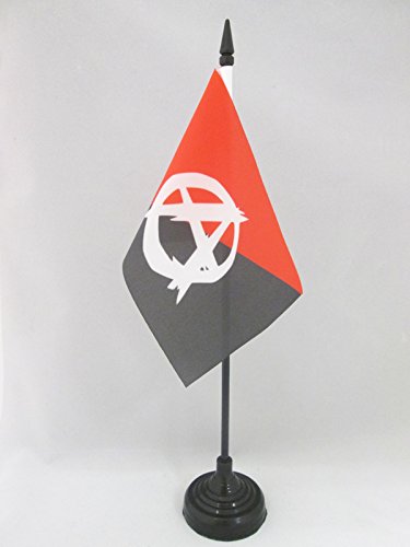 Anarcho Syndicalism Movement Anarchist Symbol 4x6 Inch Small Desk Flag - 15x10 cm Black Plastic Stick & Base - AZ FLAG - Perfect for Protests, Political Events & Office Decor