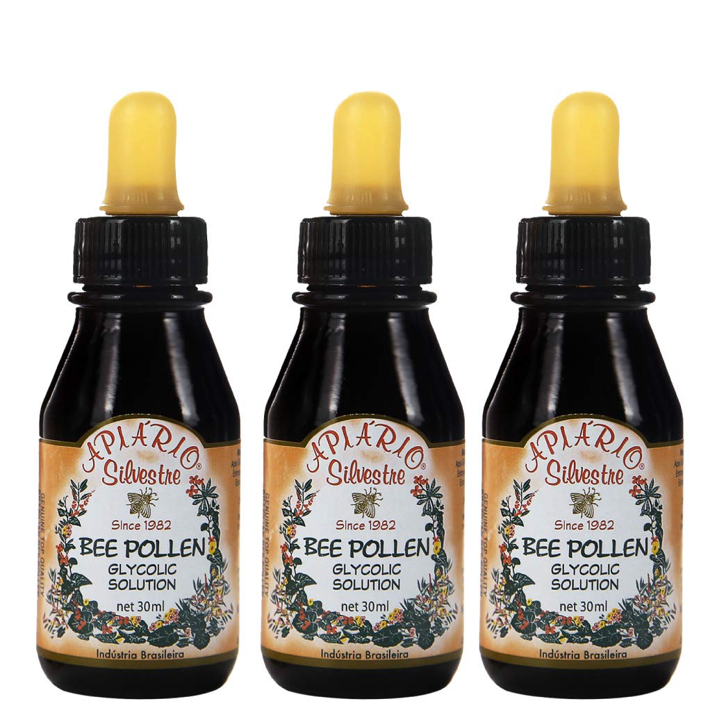 3 Bottles of Apiario Silvestre Brazilian Bee Pollen Liquid Glycolic Extract - Alcohol-Free, Wax-Free, Natural Energy Supplement for Immune Support & Vitality - Perfect for Daily Wellness & Fitness Enthusiasts