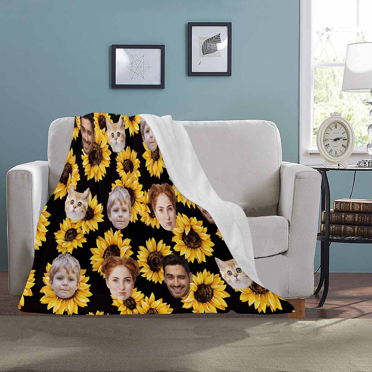 Custom Photo Collage Fleece Blanket - Personalized Soft Throw Blanket with Your Pictures - Family Sunflower Pattern Blanket for Bed, Sofa & Travel - Unique Photo Gift for Couples, Friends & Family - Perfect for Home Decor, Gifts & Cozy Nights
