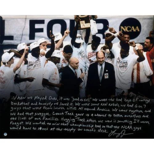 Larry Johnson Handwritten & Signed 1990 UNLV National Champions 16x20 Story Photo - Perfect for Sports Memorabilia Collectors & UNLV Basketball Fans