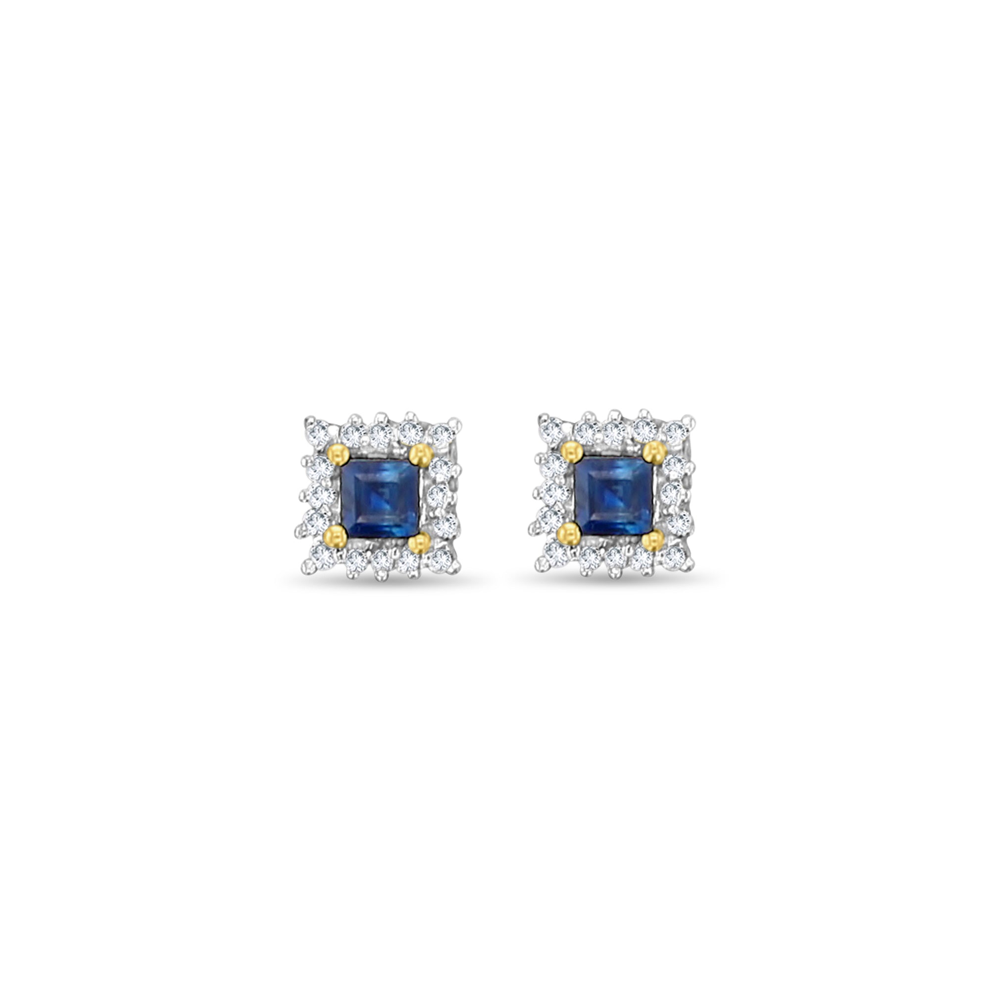 Sapphire Diamond Square Halo Stud Earrings - 14K White Gold Princess Cut Blue Sapphire & Diamond Earrings for Women, Perfect for Weddings, Parties & Special Occasions