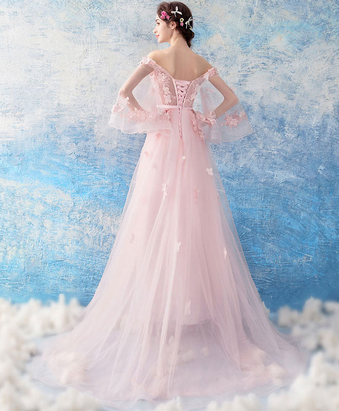Elegant Pink Tulle Lace Long Prom Dress - Formal Evening Gown for Women | Perfect for Homecoming, Wedding Guest & Special Occasions