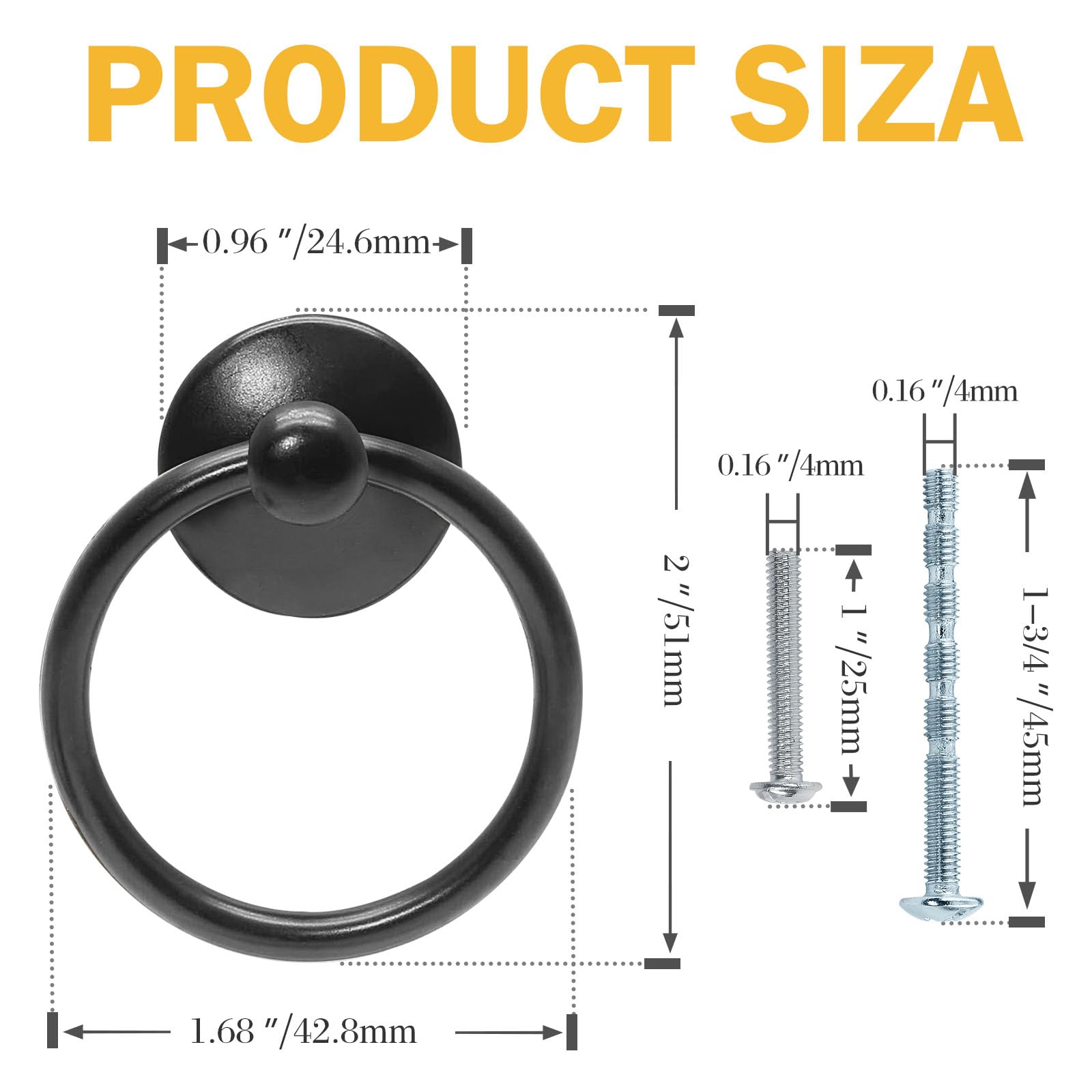 12-Piece Black Drop Ring Drawer Pulls - Vintage Cabinet Ring Handles - Solid Metal Drawer Knobs for Dressers, Cabinets & Cupboards - Perfect for Home Renovation & Furniture Upgrade