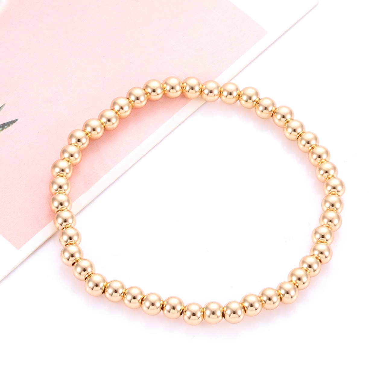 ANGLESJELL Gold Bead Bracelets for Women & Men - Stackable Brass Bead Ball Chain Stretch Bracelet Set - Elegant Bangle Jewelry for Birthday, Party, Holiday Gifts - Perfect for Everyday Wear, Layering & Special Occasions