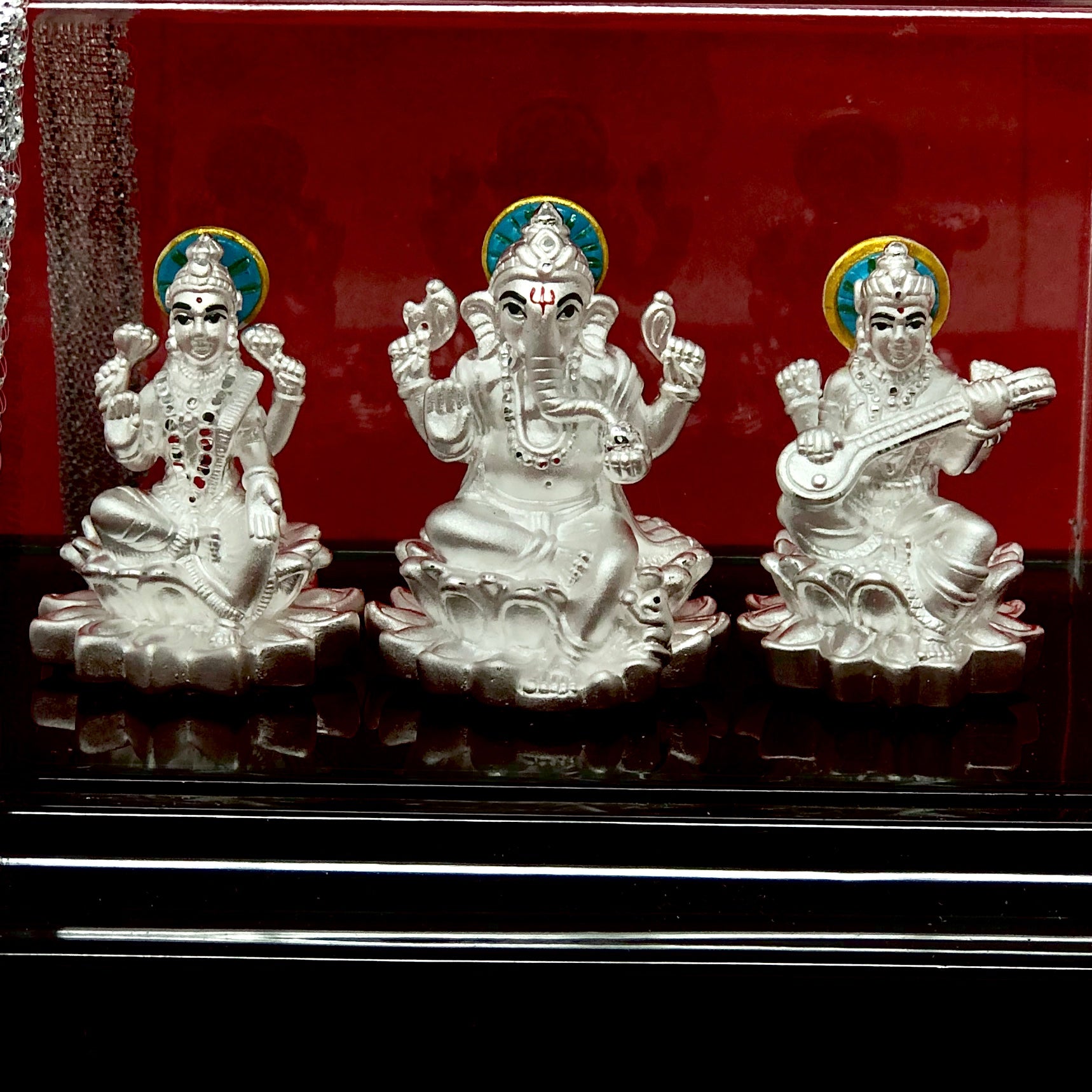 999 Pure Silver Ganesh, Lakshmi & Saraswati Hindu God Statues - Spiritual Home Decor & Puja Altar Blessing Gift for Festivals & Meditation