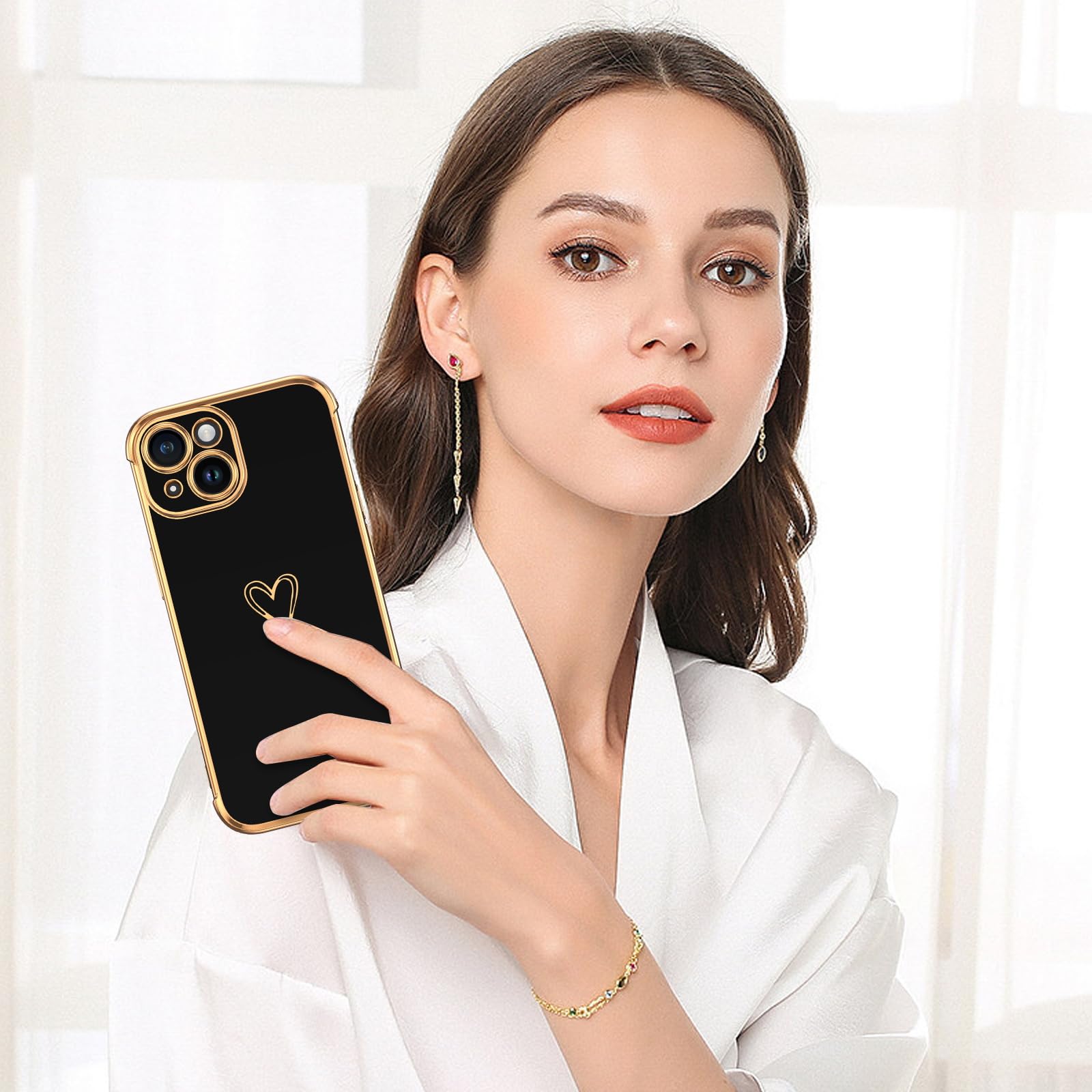 BENTOBEN iPhone 15 Case - Slim Fit Cute Heart Pattern Soft TPU Protective Cover | Shockproof, Non-Slip & Lightweight | Perfect for Women & Girls | Everyday Protection & Stylish Look (Black)