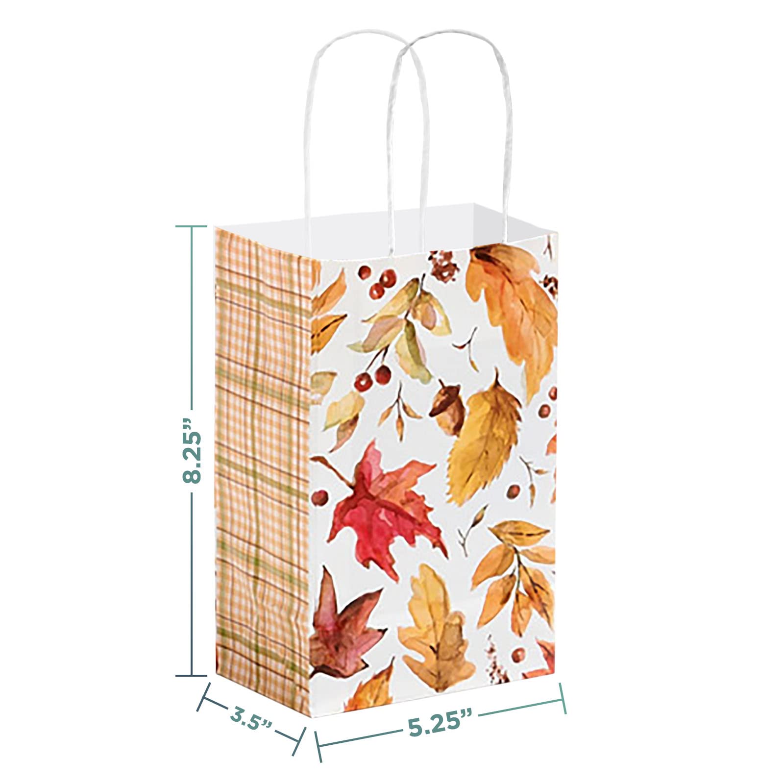 Falling Leaves Paper Gift Bags - 12 Pack Small Party Favor Bags 5.25x3.5x8.25 inches - Autumn Thanksgiving Decorations & Birthday Party Supplies - Perfect for Halloween, Christmas, Wedding Favors and Baby Shower Gifts
