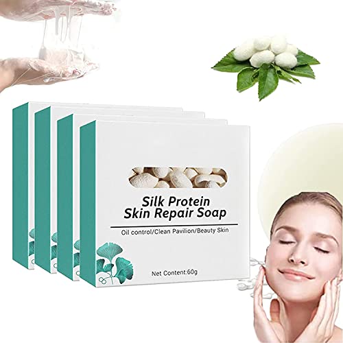 Skinferm Silk Protein Whitening Soap with Collagen & Goat Milk - Skin Brightening, Moisturizing & Repair Soap for Face & Body - Gentle Cleansing Bar for Dry, Dull & Damaged Skin (1 Piece) - Perfect for Daily Skincare Routine & Spa Treatment at Home