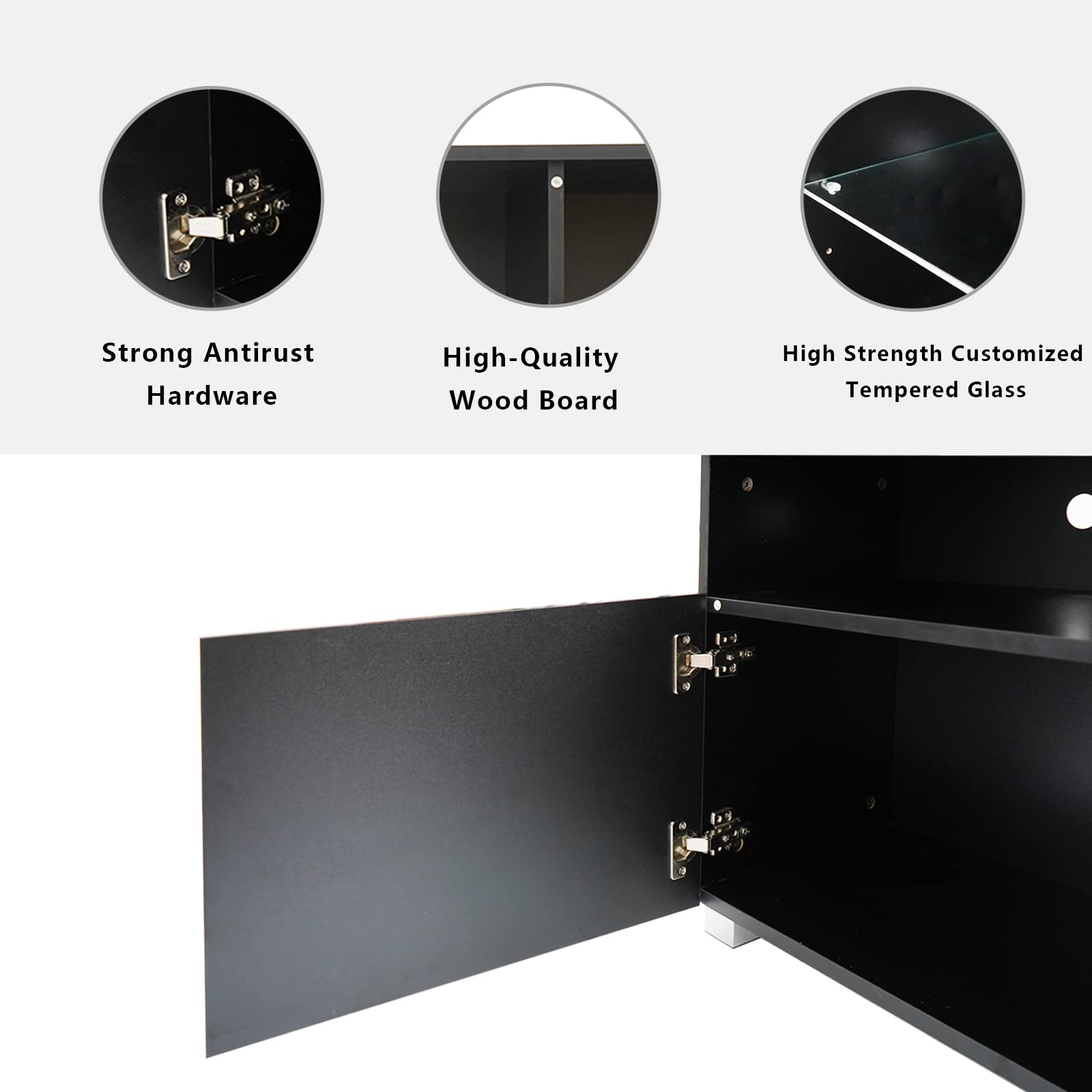 St.Mandyu 60-70 Inch LED TV Stand with Drawers & Ambient Lighting - Modern High Gloss Entertainment Center for Living Room, Bedroom & Game Room - Black Media Console for Smart TVs & Home Theater Setup
