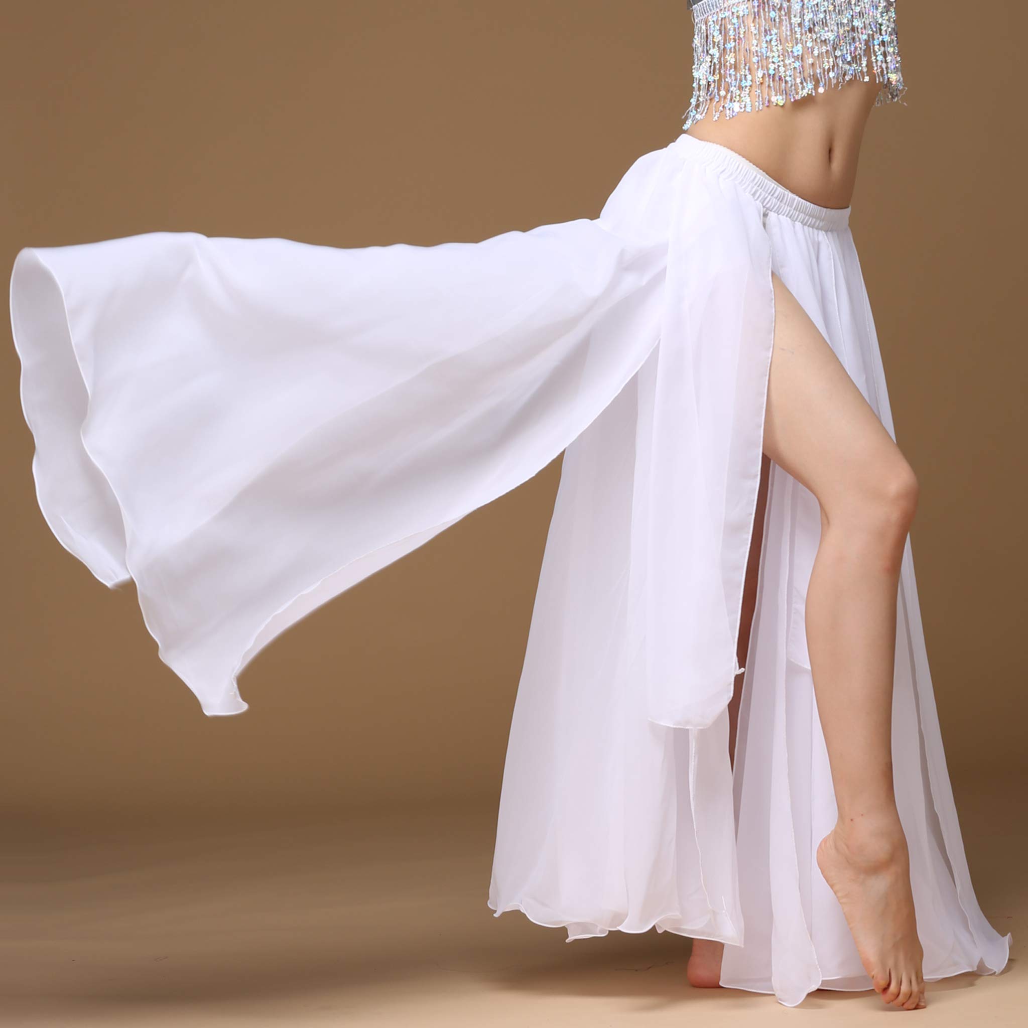 Wuchieal Women's Belly Dance Skirt - Sexy Chiffon Swing Skirt Dress for Professional & Casual Belly Dancing, Performance, and Stage Shows