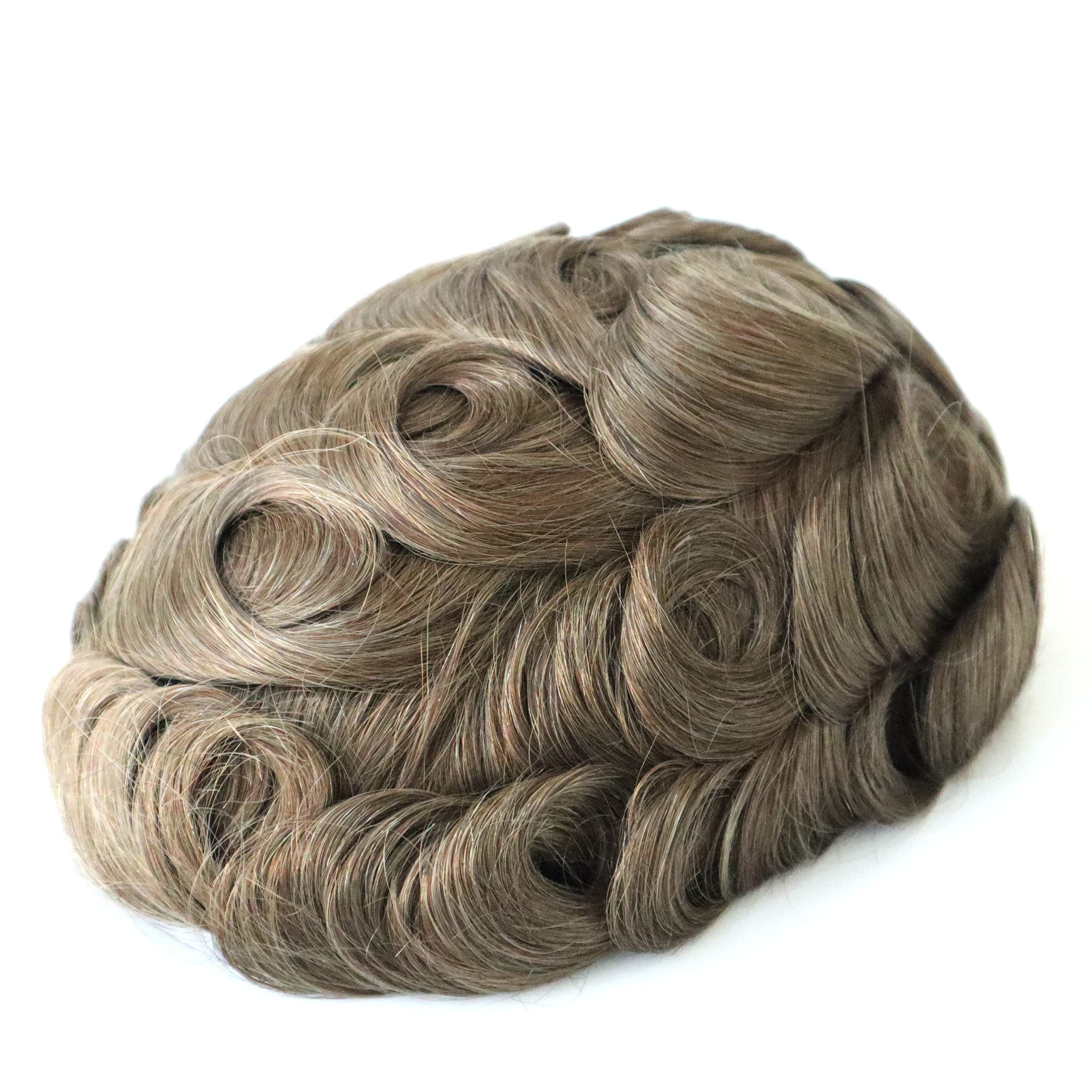Natural Human Hair Toupee for Men - 0.12mm Poly Skin V-Looped Scalloped Front with Dark Blonde #18 Hair Unit | Realistic Hair Replacement System for Thinning Hair | Perfect for Daily Wear, Special Occasions & Confidence Boosting