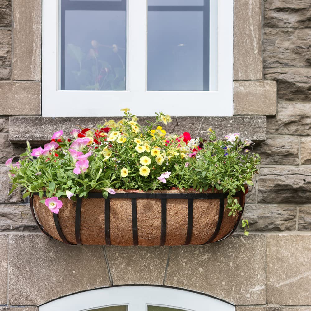 2 Pack Coconut Coir Planter Liners - 24/30/36/48 Inch Half Moon Trough Coco Fiber Replacement for Window Boxes, Hanging Planters & Garden Pots | Durable & Eco-Friendly for Flowers, Vegetables & Fence Baskets | Perfect for Indoor/Outdoor Gardening & Home Decor