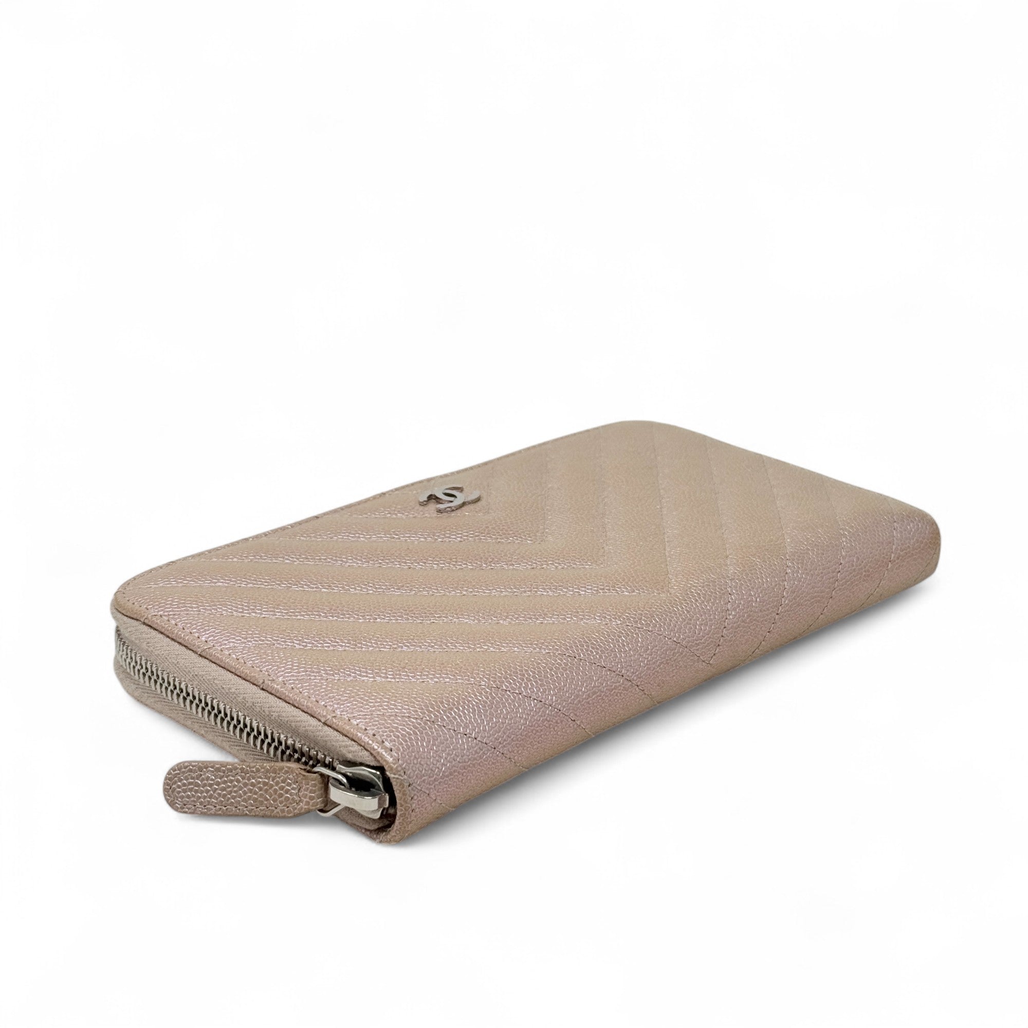 Chanel 17B Rose Gold Chevron Zip Wallet - Luxury Designer Wallet for Women | Perfect for Everyday Use, Travel & Special Occasions