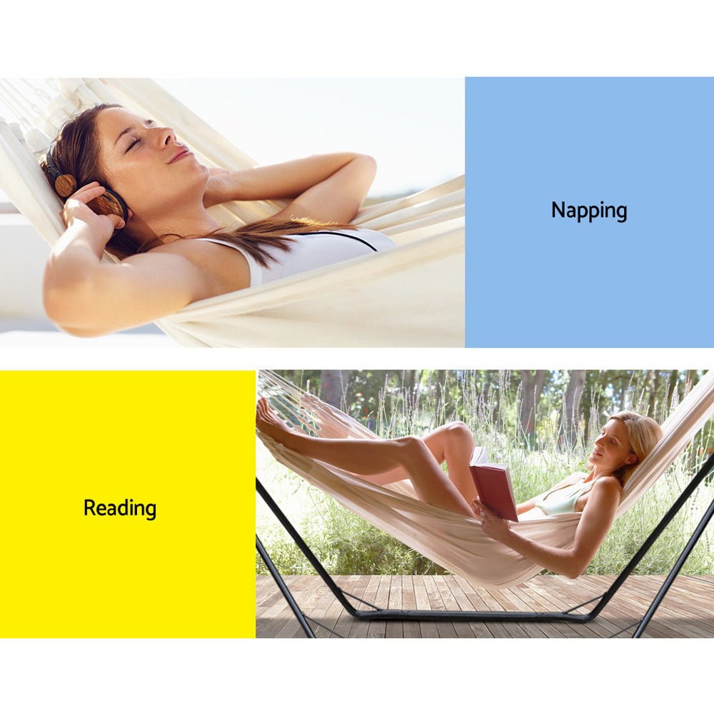 Portable Hammock Bed with Stand - Heavy Duty Steel Frame for Outdoor Camping, Backyard Relaxation & Patio Lounging | Perfect for Camping Trips, Beach Days & Backyard Napping