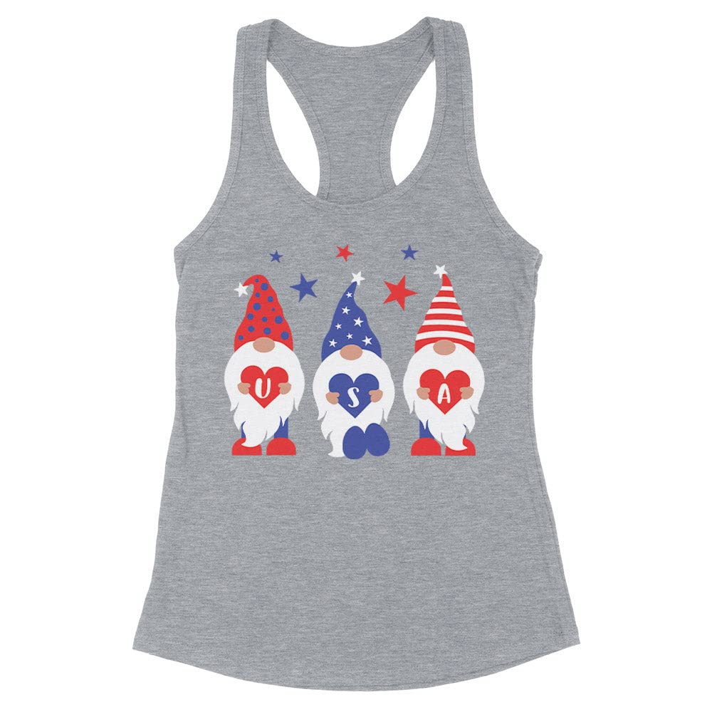 Women's Fitted Racerback Gnome Tank Top - Cute Graphic Tee for Summer Outfits, Casual Wear & Festival Fashion | USA Inspired Design