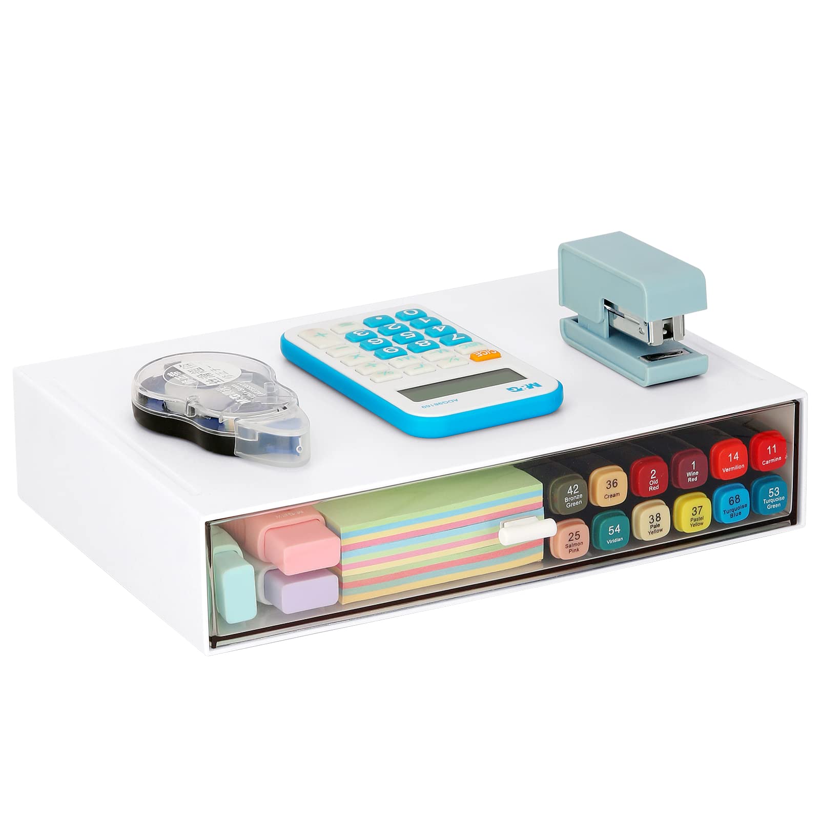 LETURE Stackable Desk Organizer - Plastic Storage Drawer for Office, School & Home | Organize Pens, Pencils, Markers, Makeup & Stationery Supplies | Perfect for Workspace, Study Desk & Vanity Organization (White - 1 Drawer)