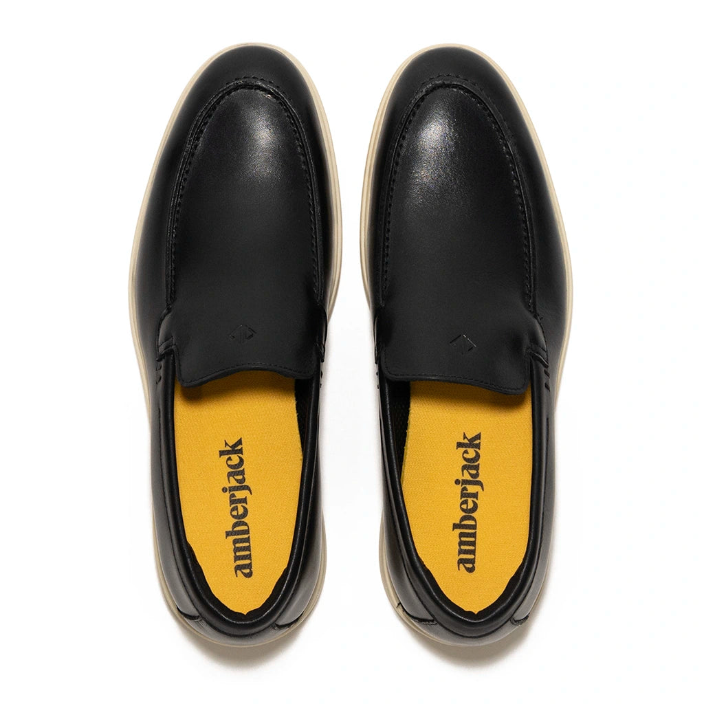 Premium Genuine Leather Loafers for Men - Obsidian & Cream Color - Comfortable Slip-On Shoes for Casual Wear, Office & Travel