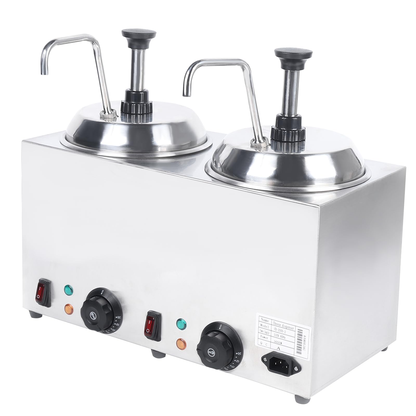 Commercial Electric Nacho Cheese Warmer with Heated Spout & Pump - 2L x 2 Double Head Square Cheese Melting Machine - Hot Fudge, Caramel & Butter Sauce Warmer with Temperature Control - Perfect for Movie Theaters, Stadiums & Food Trucks