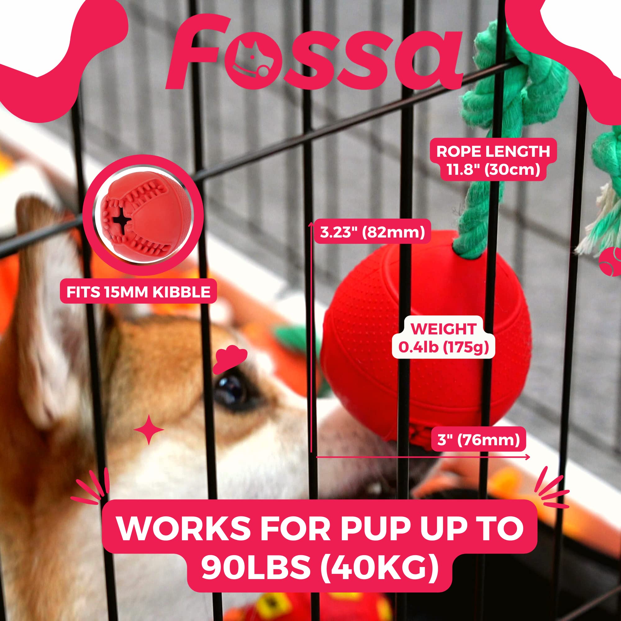 Fossa Interactive Dog Toys for Puppies – Crate Training Aid, Puzzle Treat Dispenser with Rope – Multifunctional Chew Toy for Anxiety Relief, Teeth Cleaning & Boredom Reduction – Perfect for Indoor Play, Training & Mental Stimulation