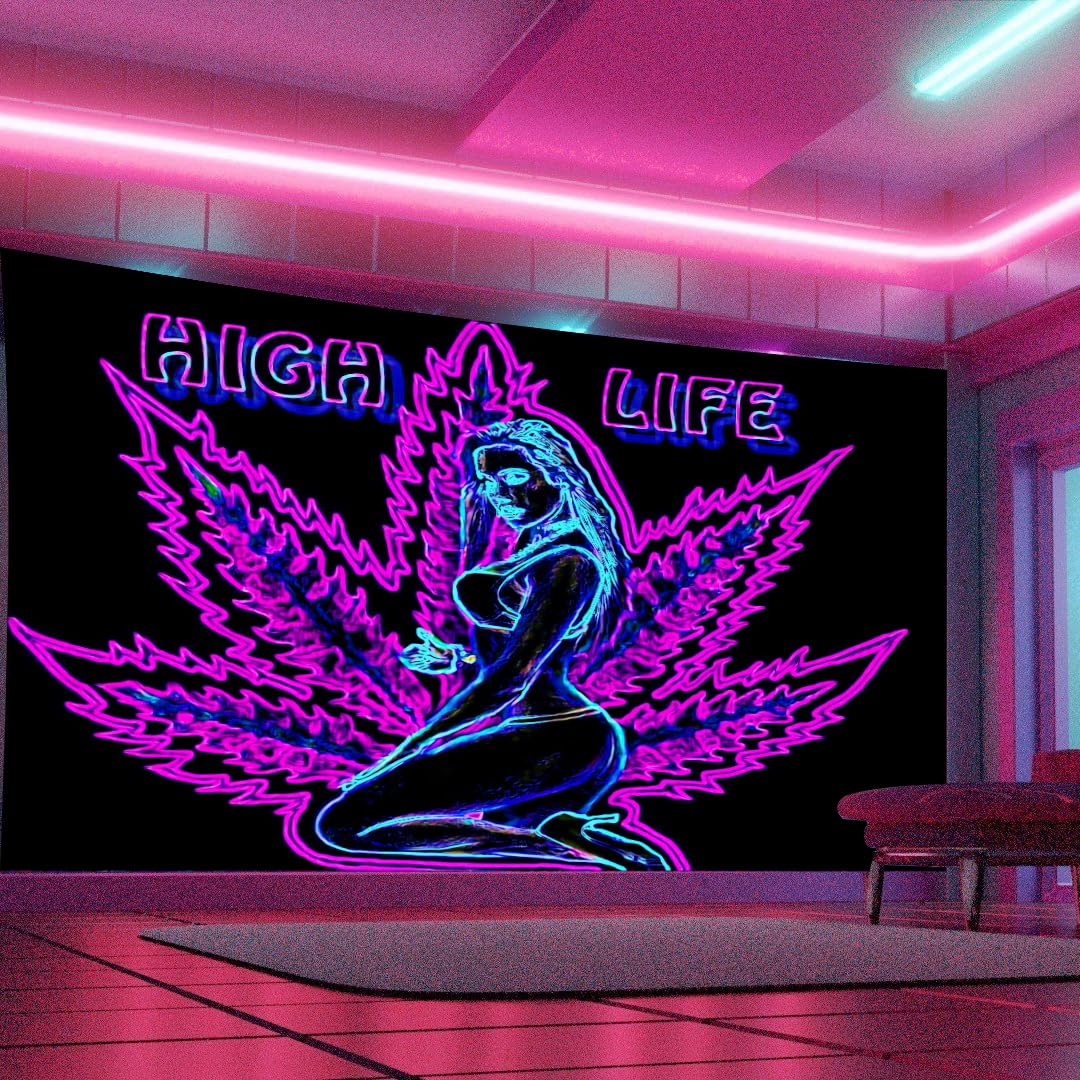 ADDWel Blacklight Tapestry - UV Reactive Glow in The Dark Wall Hanging for Bedroom, Dorm & Living Room Decor - Perfect for Party Backdrops, Rave Decorations and Psychedelic Room Themes