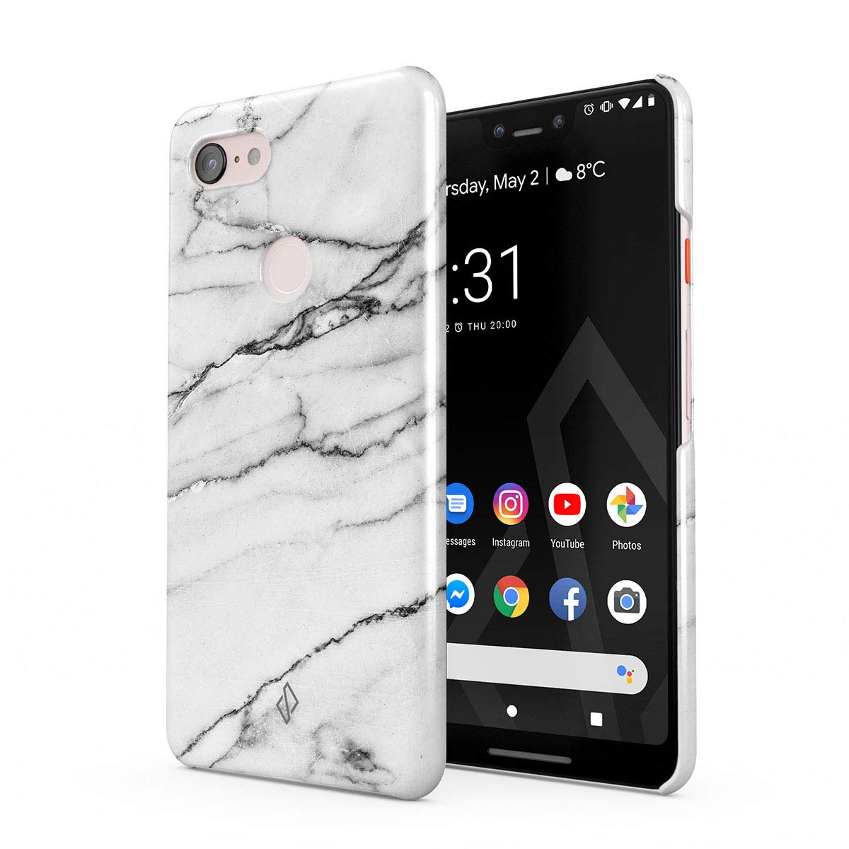 BURGA Google Pixel 3 XL Phone Case - Silver Flakes Grey White Marble Design | Slim Durable Hard Shell Protective Cover | Perfect for Women & Girls | Everyday Use, Work & Travel Protection