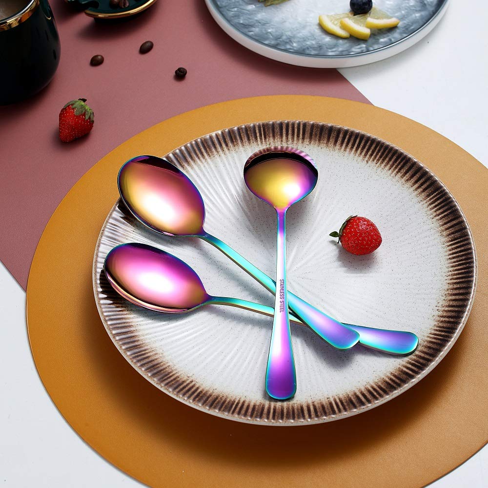 Rainbow 10-Piece Stainless Steel Flatware Set - Includes Slotted Spoon, Cake Server, Fork & Soup Ladle - Perfect for Dinner Parties, Catering & Home Entertaining
