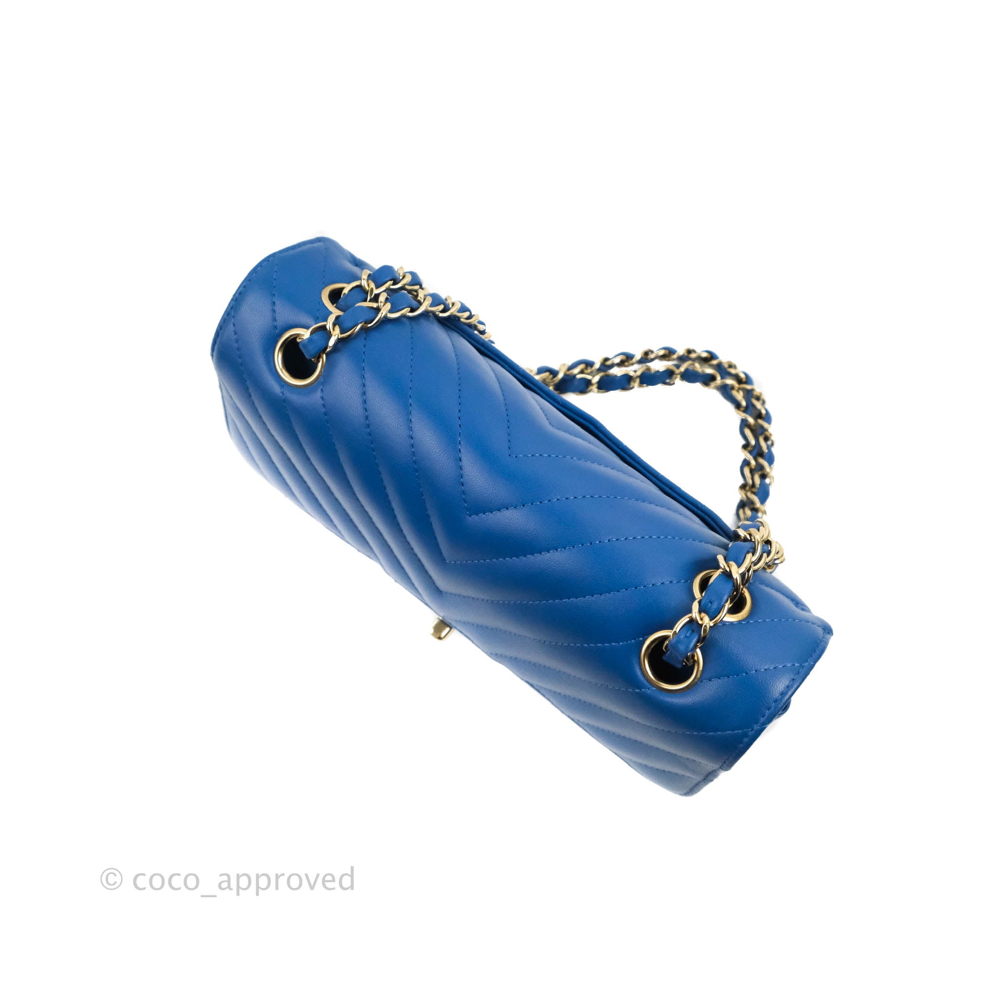 Chanel Classic Chevron Small Double Flap Bag in Blue Lambskin Leather with Gold Hardware - Luxury Crossbody Purse for Women, Perfect for Evening Events & Date Nights