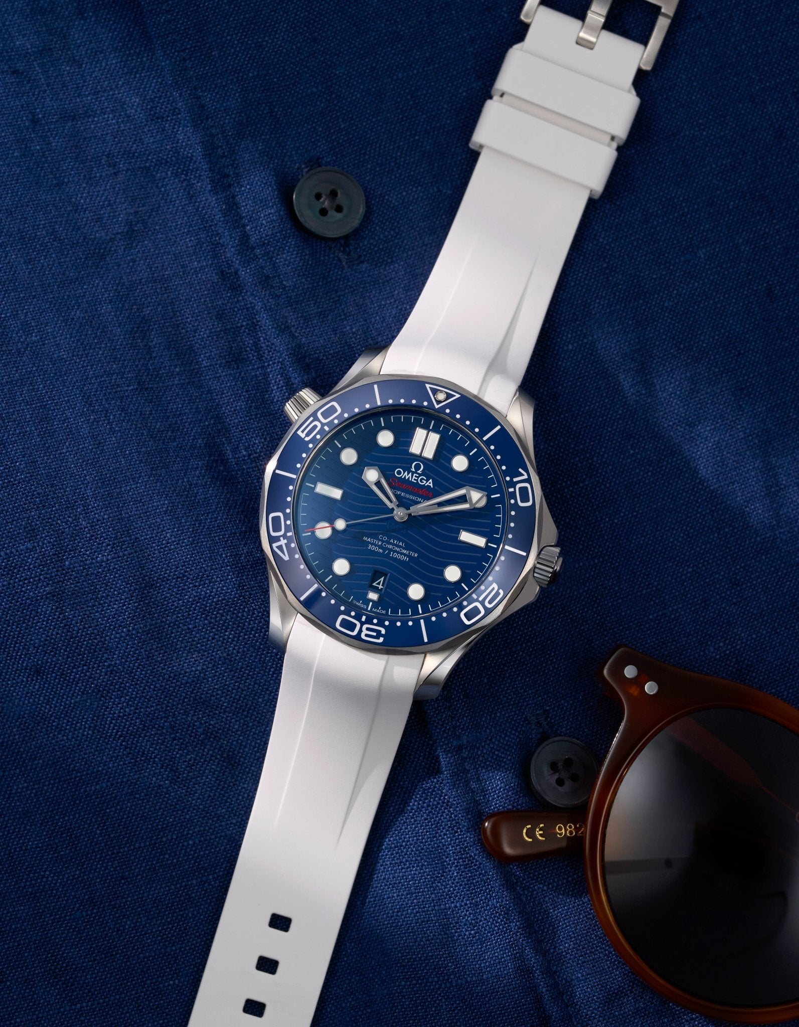 Omega Seamaster Diver 300 42mm Blue Rubber Replacement Strap - Durable & Comfortable Watch Band for Swimming, Diving & Everyday Wear