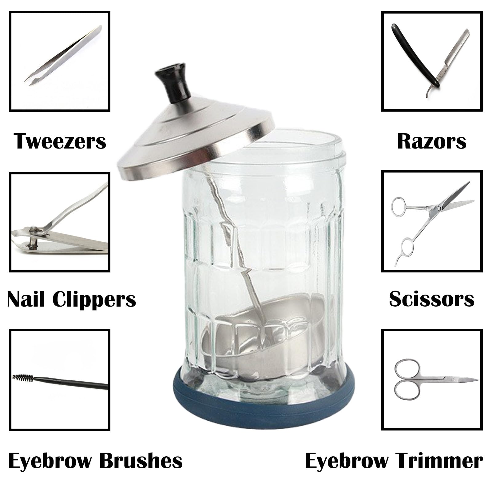 33 Oz /1000ml Glass Disinfectant Jar for Barber Tools - Professional Sterilizer for Nail & Hair Stylist Equipment | Salon, Barber Shop & Home Use