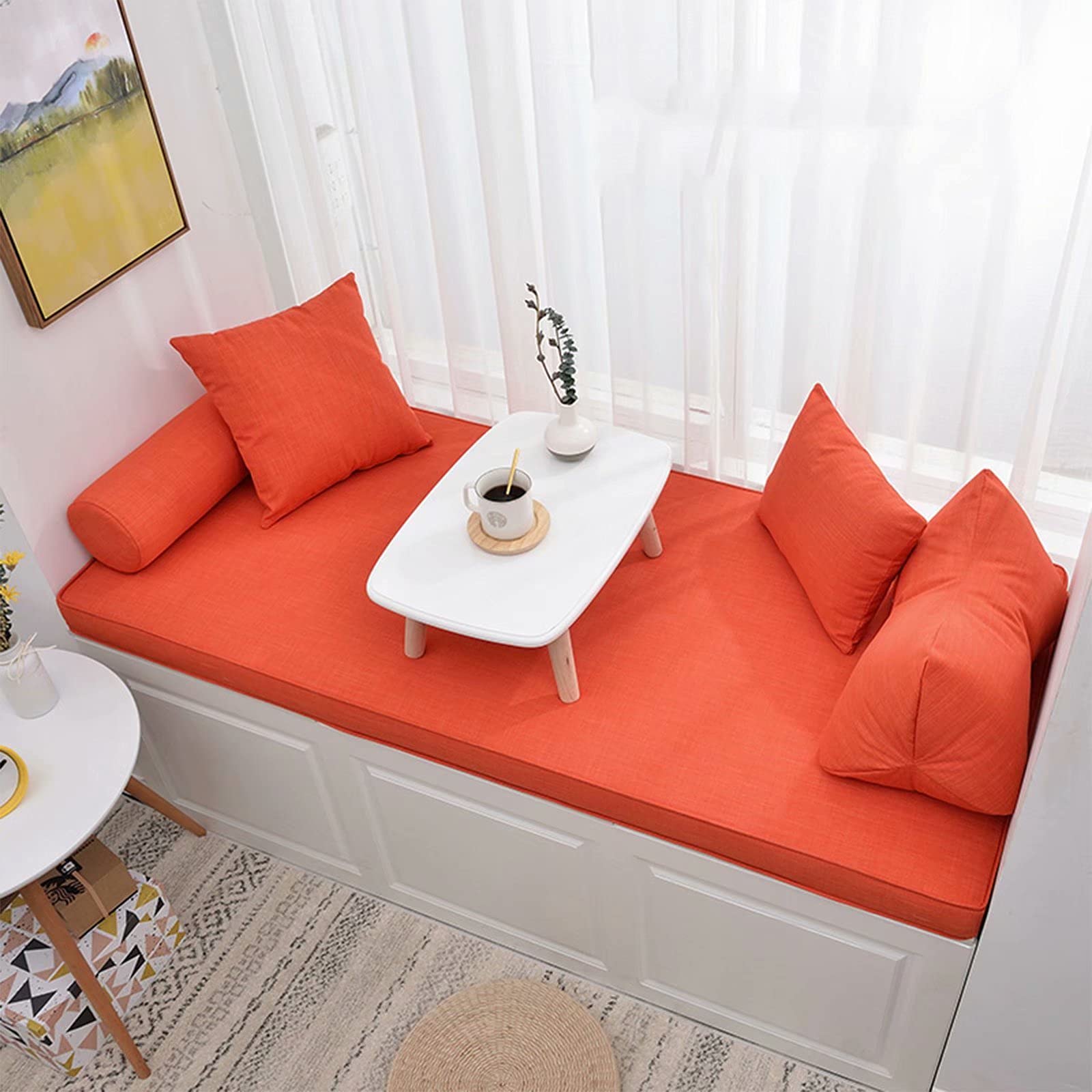 Custom Indoor Bay Window Bench Cushion - 2 Inch Thick Trapezoid Seat Cushion for Living Room, Bedroom & Patio - Orange Rattan Sofa Chair Cushion - Perfect for Cozy Reading Nooks & Window Seats