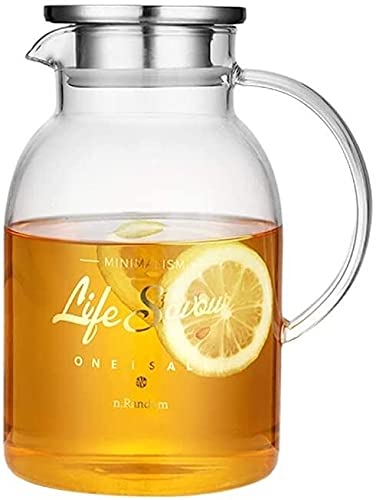 Glass Juice Pitcher with Lid & Handle - 2.2L/1.8L Beverage Dispenser for Hot & Cold Drinks - Perfect for Iced Tea, Lemonade, Water & Party Serving (2200ml)