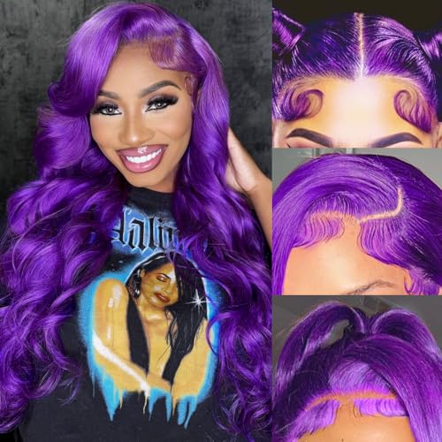 purple body wave wig