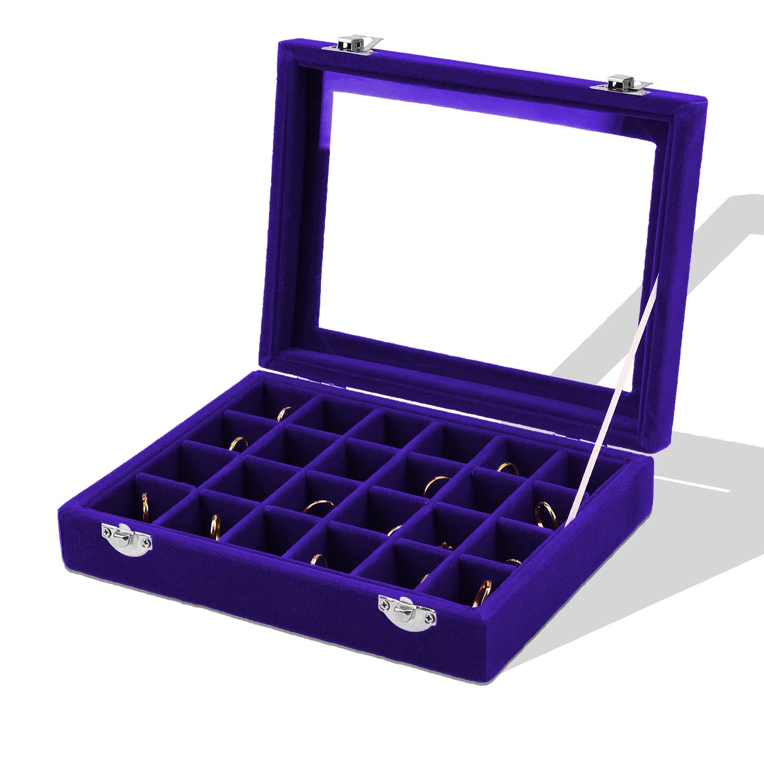 Lainrrew 24-Slot Velvet Jewelry Organizer Box - Premium Ring & Earring Display Case for Women | Jewelry Storage Tray for Necklaces, Bracelets & Accessories | Perfect for Bedroom Vanity, Travel & Gift (Blue)