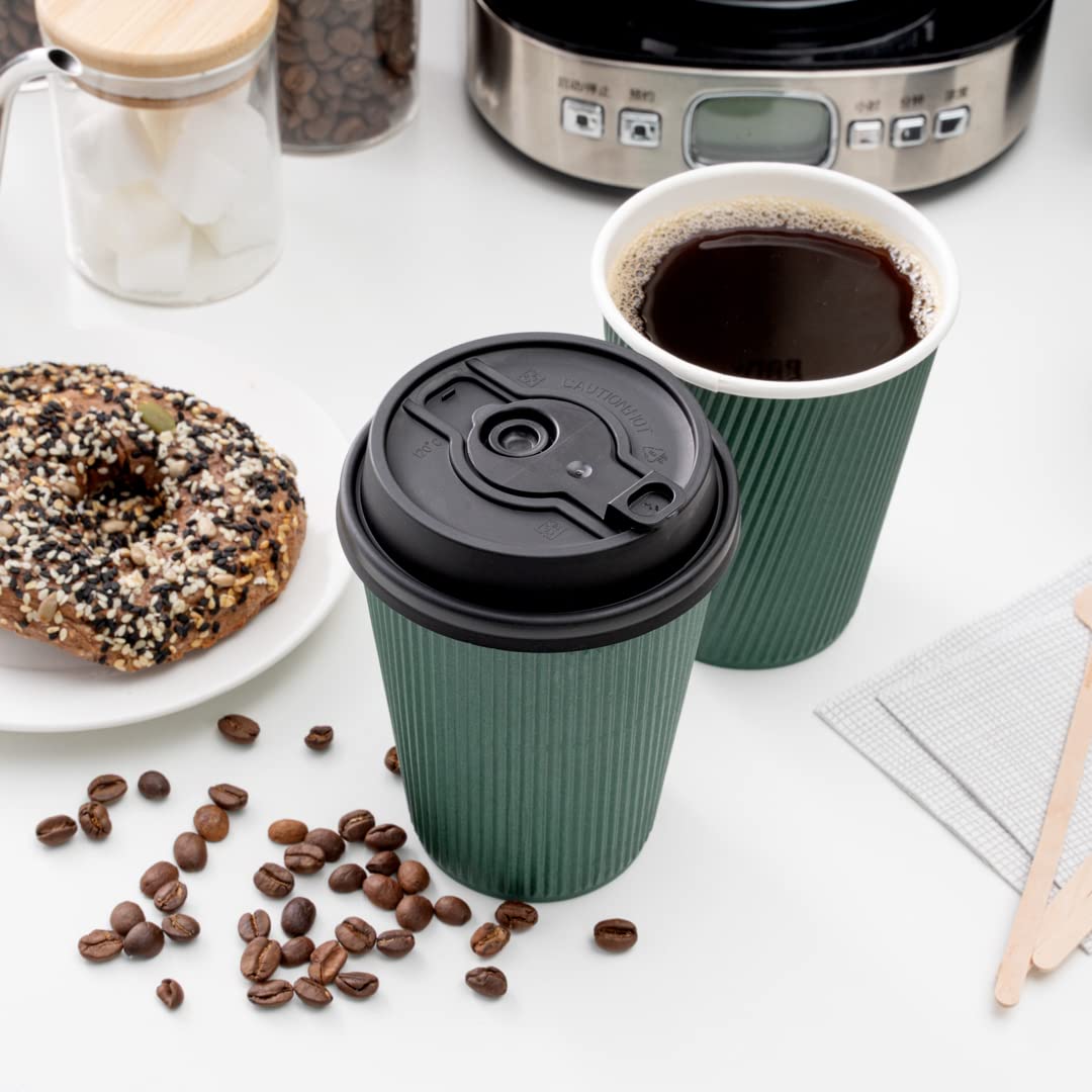 Restpresso Disposable Double Plug Paper Cup Lids for 8, 12, 16 & 20-OZ Coffee Cups - 500 Pack Black Plastic Lids with Straw Slot (Cups Sold Separately) - Perfect for Coffee Shops, Cafes & Takeout Restaurants