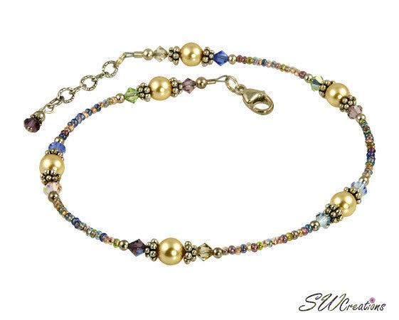 Golden Sunset Pearl Beaded Anklet - Elegant Adjustable Ankle Bracelet for Women, Boho Beach Jewelry Gift for Summer Vacations & Weddings | Perfect for Boho Fashion, Beach Parties & Special Occasions