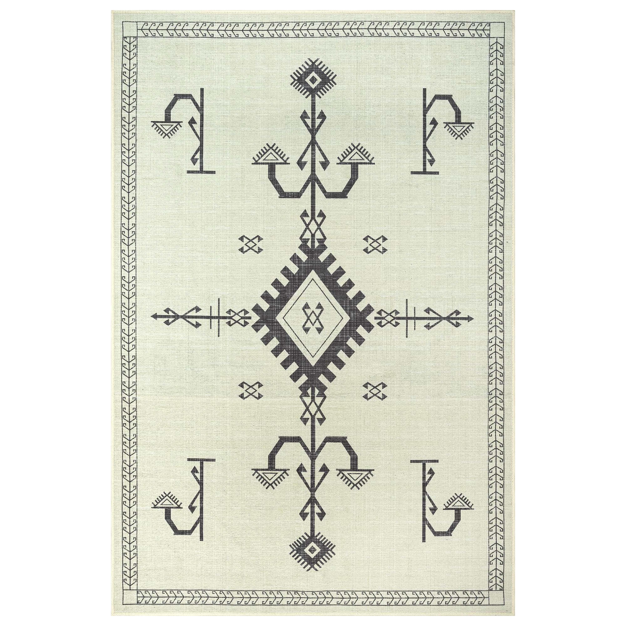 GLN Bohemian Collection - Machine Washable Non-Slip Low Pile Chenille Area Rug for Living Room, Bedroom, Bathroom (6'6