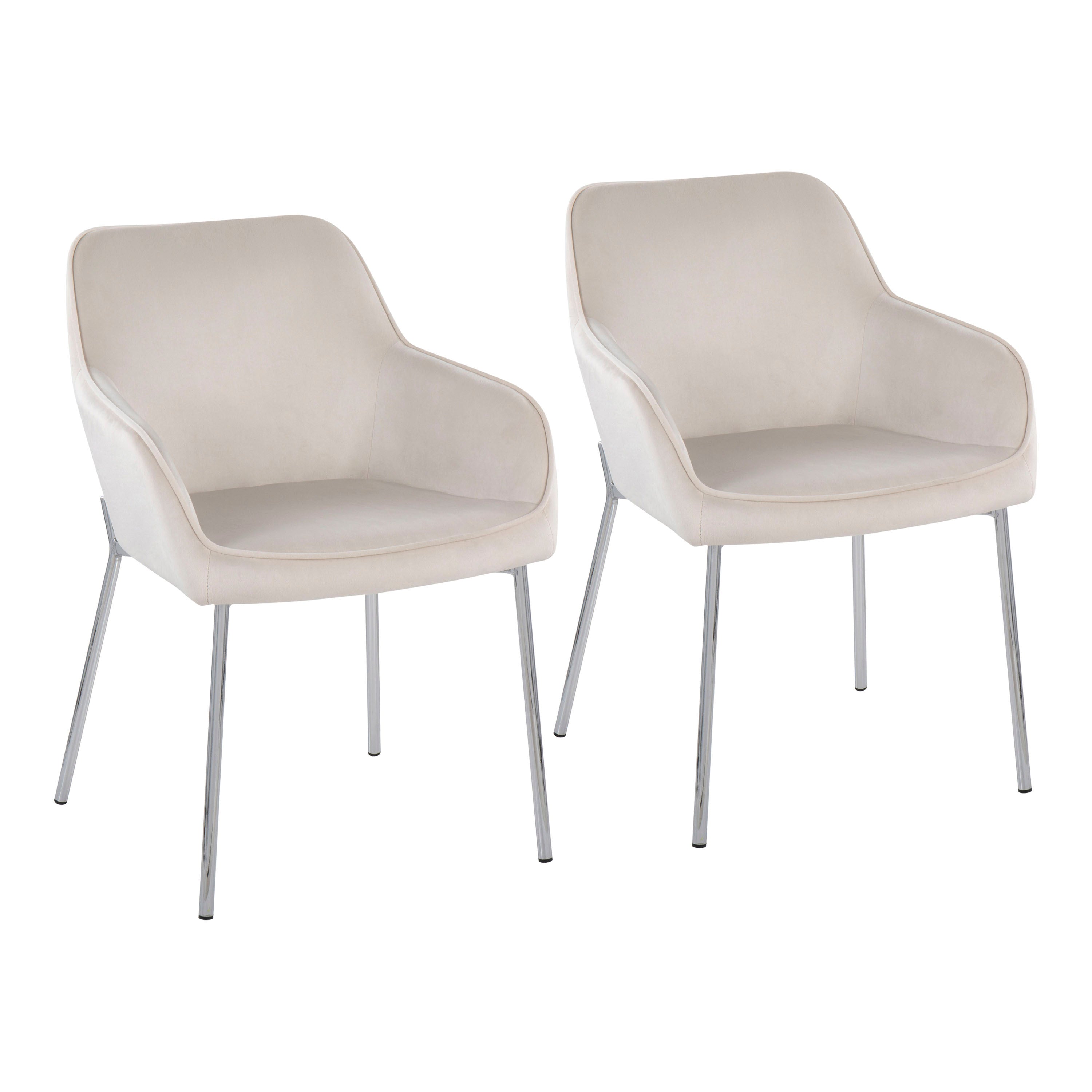 LumiSource Daniella Modern Dining Chairs - Set of 2 Chrome Metal & Cream Velvet Upholstered Seating for Kitchen, Dining Room, or Breakfast Nook