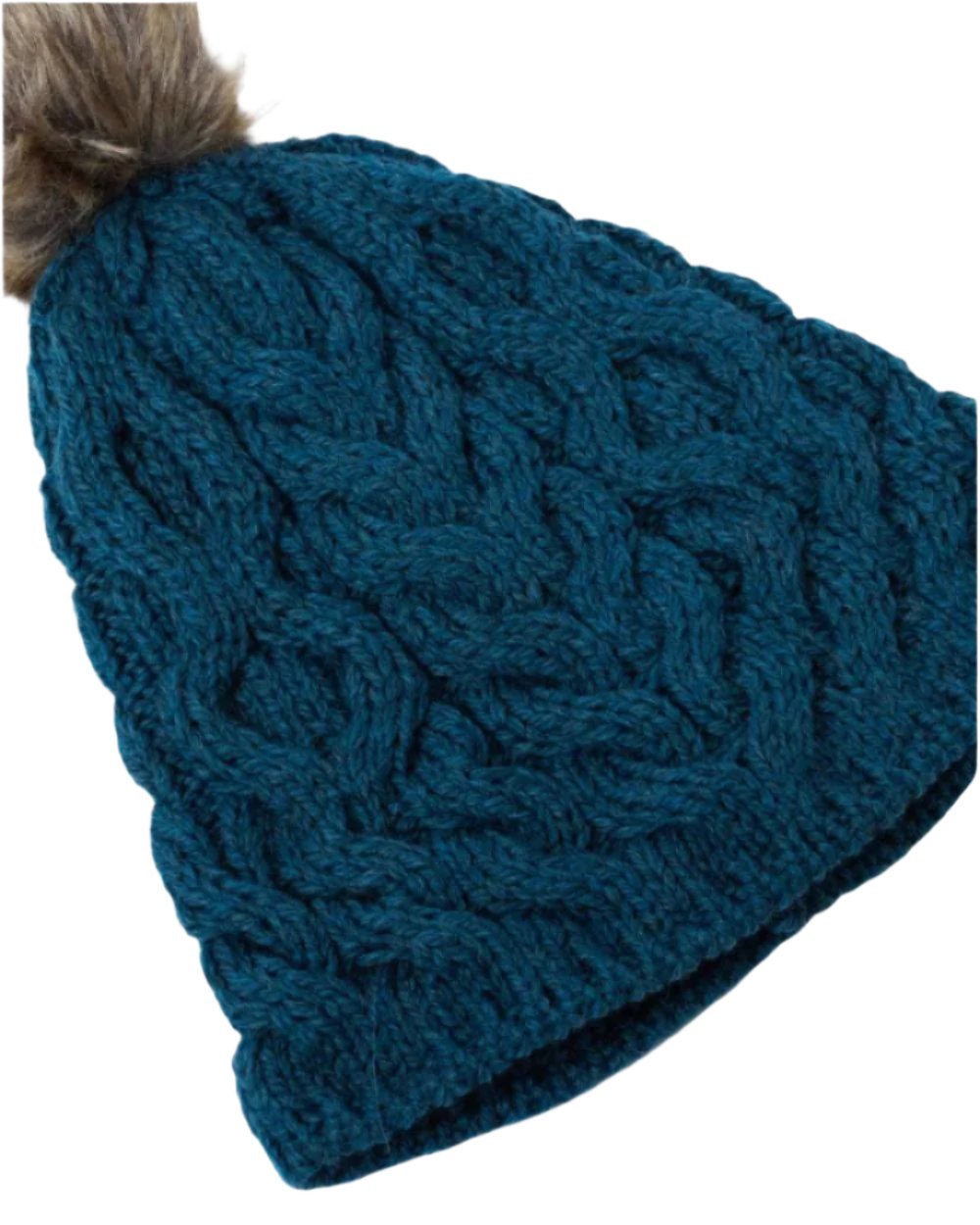 Aran Knitted Faux Fur Bobble Hat - Warm Winter Beanie for Women & Men - Perfect for Snowboarding, Skiing, and Cold Weather Outdoor Activities