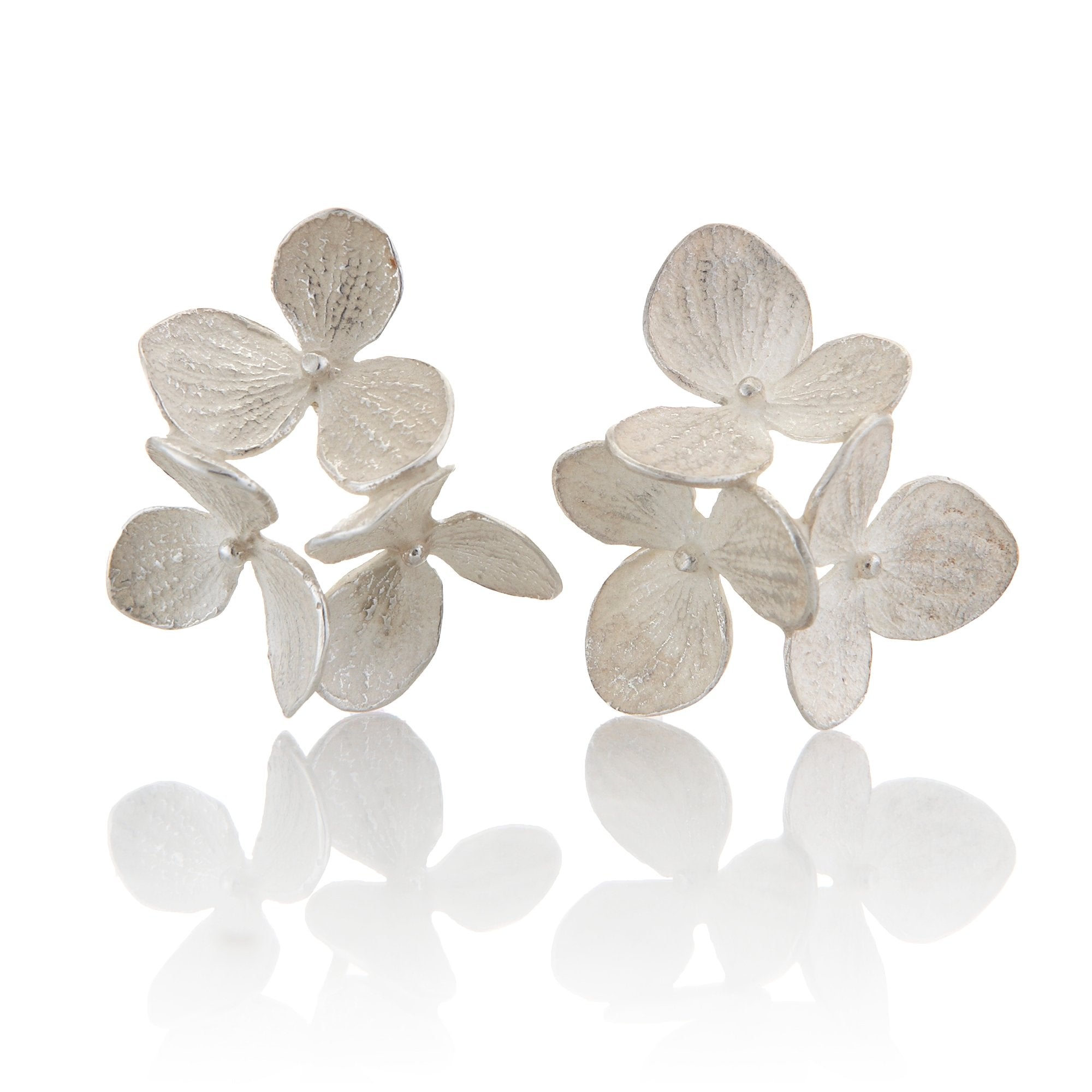 Sterling Silver Three-Part Baby Hydrangea Earrings for Women - Dainty Floral Stud Earrings for Daily Wear, Gift Giving & Special Occasions