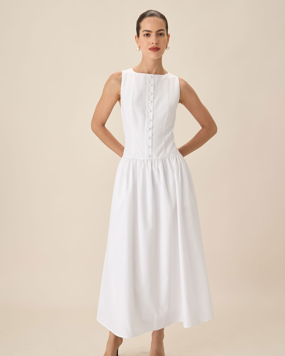Elegant White Round Neck Pocket Maxi Dress for Women - Summer Casual Boho Beach Dress with Pockets