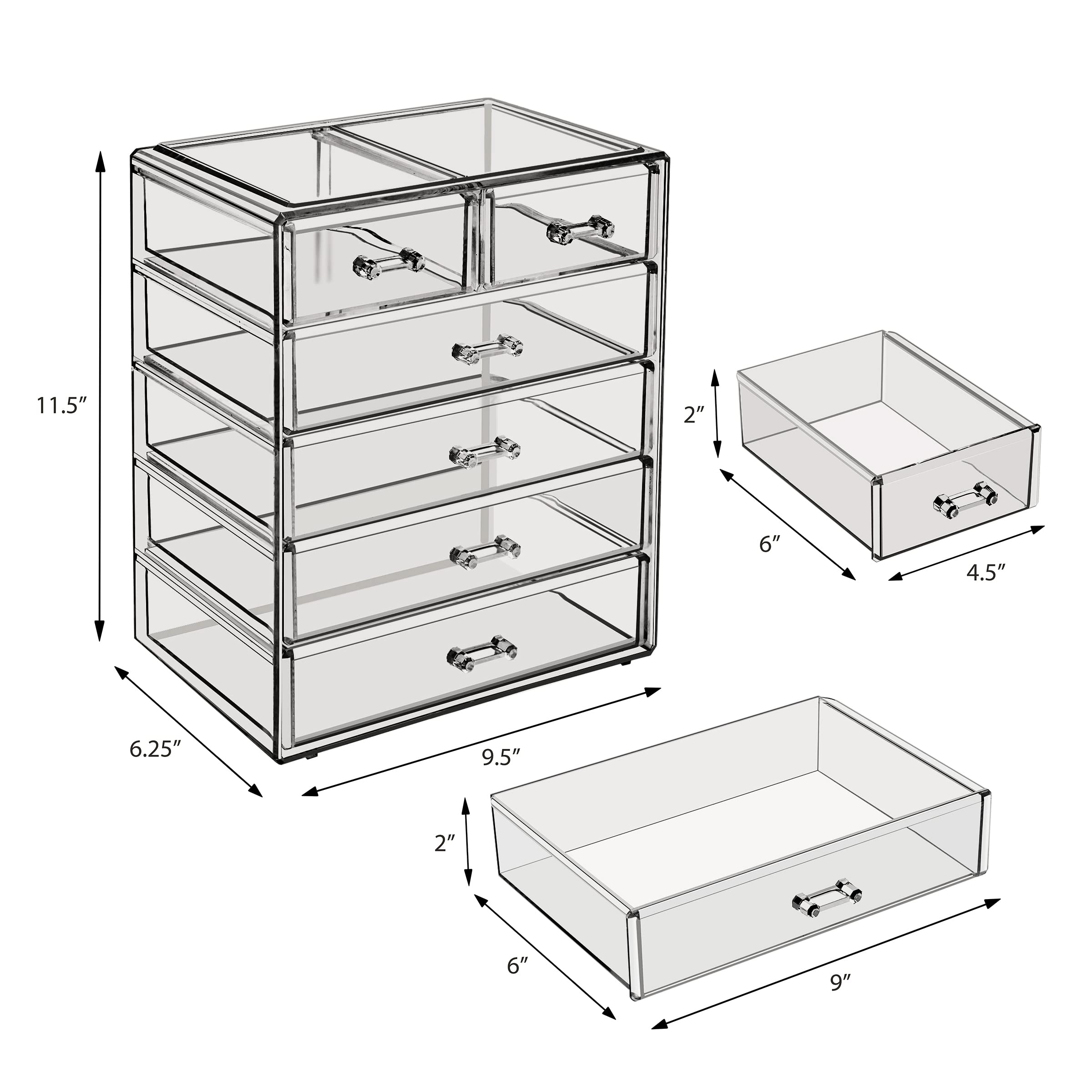 Sorbus Clear Acrylic Makeup Organizer with 4 Large & 2 Small Drawers - Cosmetic Storage Case for Makeup, Jewelry & Beauty Accessories - Perfect for Vanity, Bathroom, College Dorm, Closet & Desk Organization (Ideal for Daily Beauty Routine & Travel)