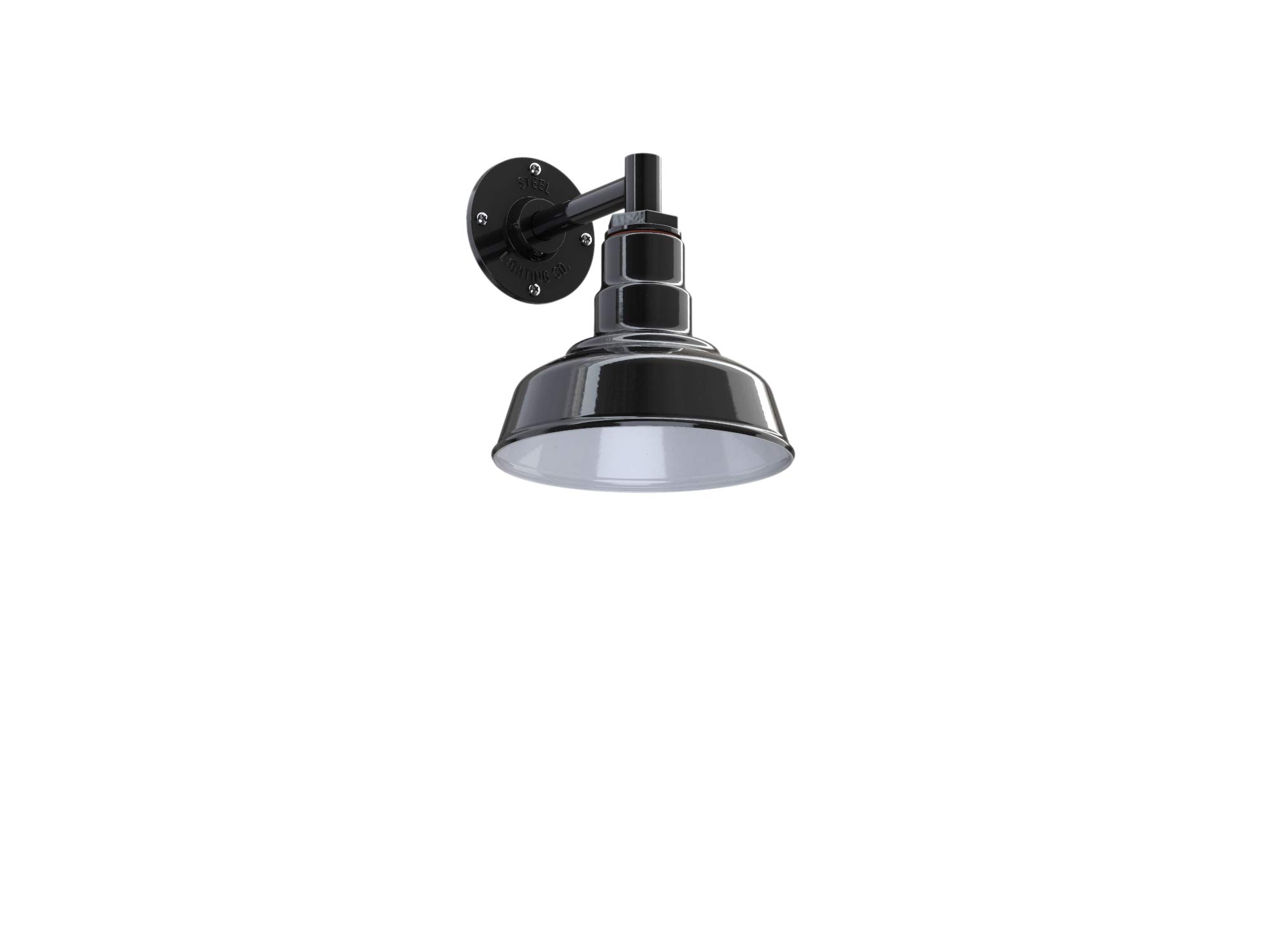 Steel Lighting Co. 8 Inch Black Farmhouse Barn Light - Outdoor Wall Mounted Sconce with 6 Inch Straight Arm & White Interior | Weatherproof Porch Lighting for Patio, Garage, Entryway | Made in USA