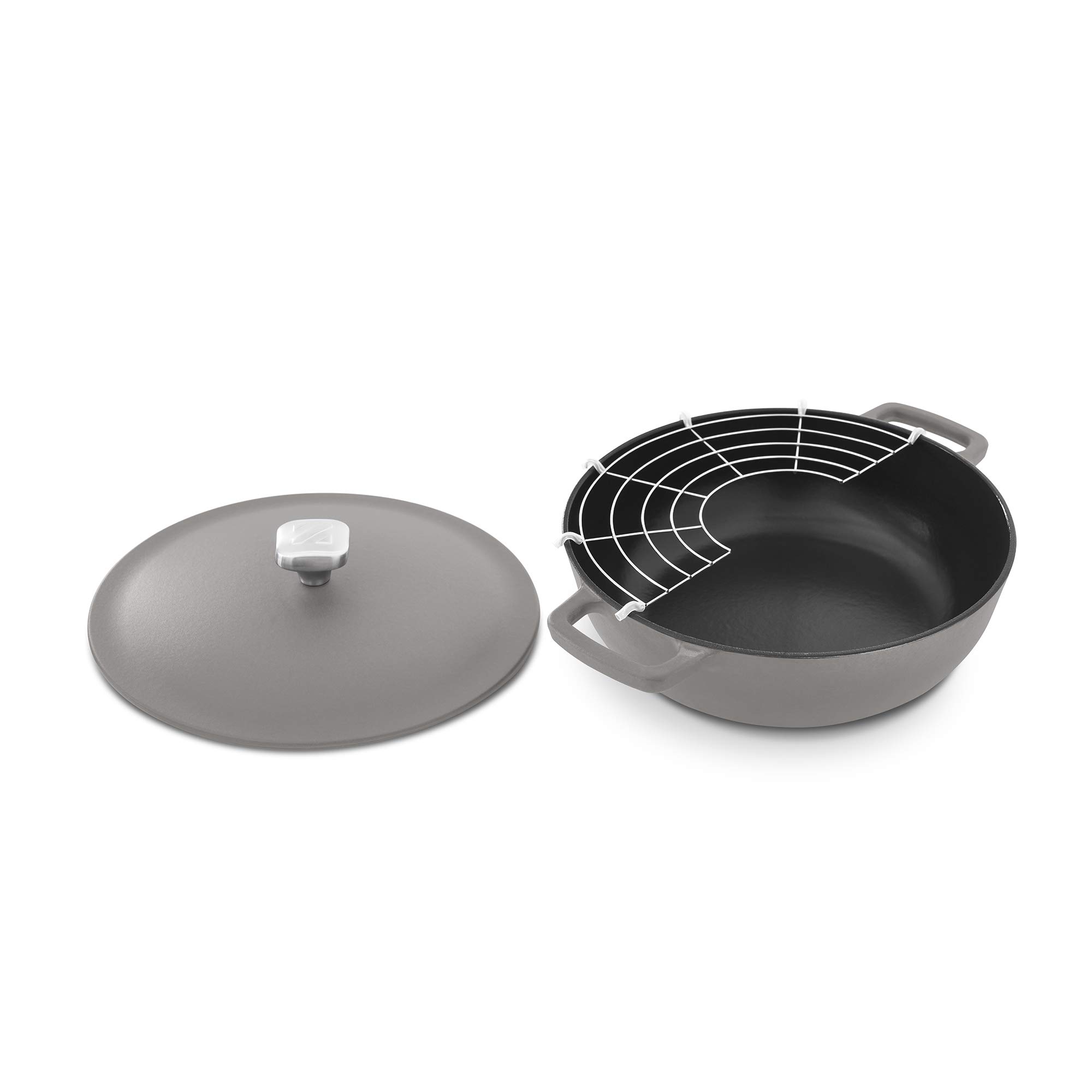 DASH Zakarian by Dash 4.5Qt Nonstick Cast Iron Braiser Pan - Grey Cookware for Braising, Frying, Roasting & Baking | Perfect for Stovetop, Oven & Grill Use