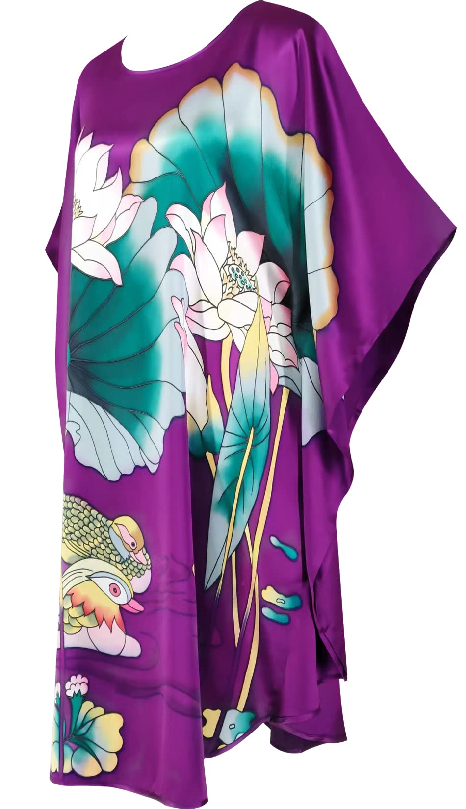 Luxury 100% Silk Pajamas for Women | Floral Print Silk Kimono Robe & Bathrobe with Doll Sleeves | Elegant Loungewear for Spa, Bridal Shower & Home Relaxation