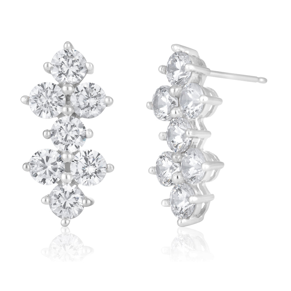 9ct White Gold Zirconia Cluster Stud Earrings for Women - Elegant Cubic Zirconia Studs for Everyday Wear & Special Occasions